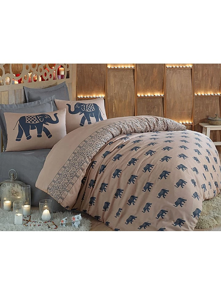 Bettwäsche-Set "Fil" In Beige/ Blau