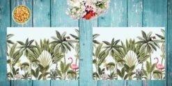 Tischsets I Platzsets Abwaschbar - Tropische Palmen Mit Flamingo- Aus Erstklassigem Vinyl (Kunststoff Ð BPA-frei) - 4 Stück - 44 X 32 Cm - Rutschfeste Tischdekoration -Heimtextilien Verkauf cover your desk de tischsets i platzsets abwaschbar tropische palmen mit flamingo aus erstklassigem vinyl kunststoff d bpa frei 4 stuck 44 x 32 cm rutschfeste tischdekoration 2