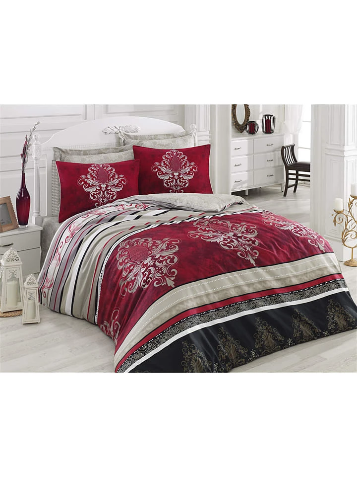 Satin-Bettwäsche-Set "Azra" In Rot/ Beige
