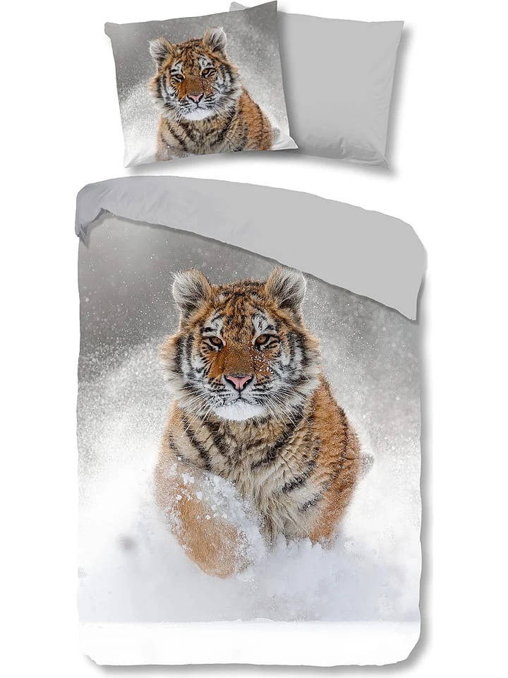 Flanell-Bettwäsche-Set "Snow Tiger" In Grau