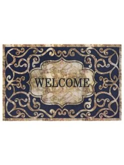 Fußmatte "Welcome Ornament" In Dunkelblau/ Beige