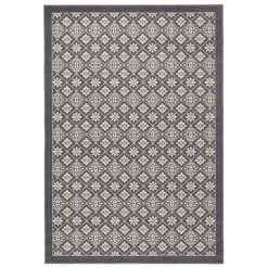 Kurzflor Teppich Tile Grau Creme