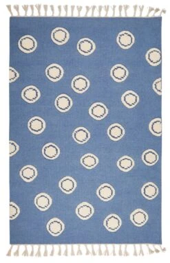 Schurwoll Teppich RING In Blau/natur