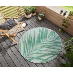 In- & Outdoor Teppich Palm Smaragdgrün Creme, 160 Cm Rund -Heimtextilien Verkauf northrugs in and outdoor teppich palm smaragdgrun creme 160 cm rund 4