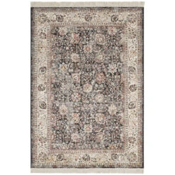 Orientalischer Viskose Teppich Fransen Nain Karun Schwarz