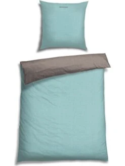 Schiesser Renforcé-Bettwäsche-Set "Double Face" In Mint/ Silber