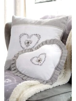 Kissen "Pauline" In Weiß/ Grau -Heimtextilien Verkauf stof france kissen pauline in weiss grau 2