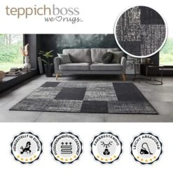 Kurzflor Teppich Block Grau/hellgrau/creme -Heimtextilien Verkauf teppich boss kurzflor teppich block grau hellgrau creme 1