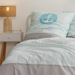 Bettwäsche-Set Biber "Anker Liegeplatz" In Mint / Grau (4-teilig) -Heimtextilien Verkauf traumhelden bettwasche set biber anker liegeplatz in mint grau 4 teilig 2