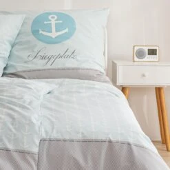 Bettwäsche-Set Biber "Anker Liegeplatz" In Mint / Grau (4-teilig) -Heimtextilien Verkauf traumhelden bettwasche set biber anker liegeplatz in mint grau 4 teilig 3