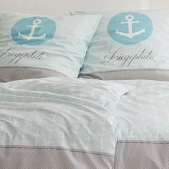 Bettwäsche-Set Biber "Anker Liegeplatz" In Mint / Grau (4-teilig) -Heimtextilien Verkauf traumhelden bettwasche set biber anker liegeplatz in mint grau 4 teilig 4