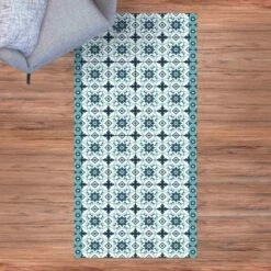 Vinyl-Teppich - Geometrischer Fliesenmix Blume Türkis In Türkis -Heimtextilien Verkauf wallart vinyl teppich geometrischer fliesenmix blume turkis in turkis 2