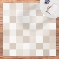 Vinyl-Teppich - Geometrisches Muster Buntes Schachbrett Sand In Creme-Beige -Heimtextilien Verkauf wallart vinyl teppich geometrisches muster buntes schachbrett sand in creme beige 2