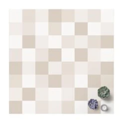 Vinyl-Teppich - Geometrisches Muster Buntes Schachbrett Sand In Creme-Beige