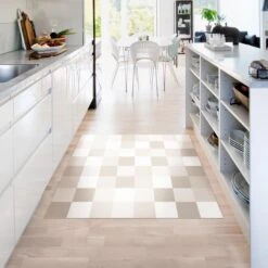 Vinyl-Teppich - Geometrisches Muster Buntes Schachbrett Sand In Creme-Beige -Heimtextilien Verkauf wallart vinyl teppich geometrisches muster buntes schachbrett sand in creme beige 3