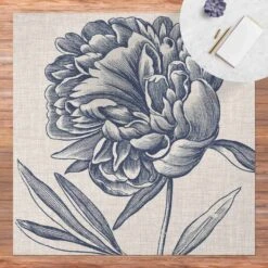 Vinyl-Teppich - Indigo Blüte Auf Leinen I In Blau -Heimtextilien Verkauf wallart vinyl teppich indigo blute auf leinen i in blau 2