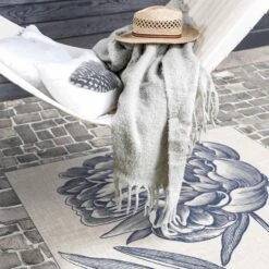 Vinyl-Teppich - Indigo Blüte Auf Leinen I In Blau -Heimtextilien Verkauf wallart vinyl teppich indigo blute auf leinen i in blau 4