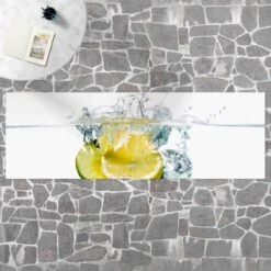 Vinyl-Teppich - Zitrone Und Limette Im Wasser In Weiß -Heimtextilien Verkauf wallart vinyl teppich zitrone und limette im wasser in weiss 2