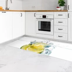 Vinyl-Teppich - Zitrone Und Limette Im Wasser In Weiß -Heimtextilien Verkauf wallart vinyl teppich zitrone und limette im wasser in weiss 3