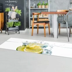 Vinyl-Teppich - Zitrone Und Limette Im Wasser In Weiß -Heimtextilien Verkauf wallart vinyl teppich zitrone und limette im wasser in weiss 4
