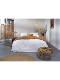 Bettwäsche-Set "Boho Stitches" In Weiß/ Cognac -Heimtextilien Verkauf walra bettwasche set boho stitches in weiss cognac 4